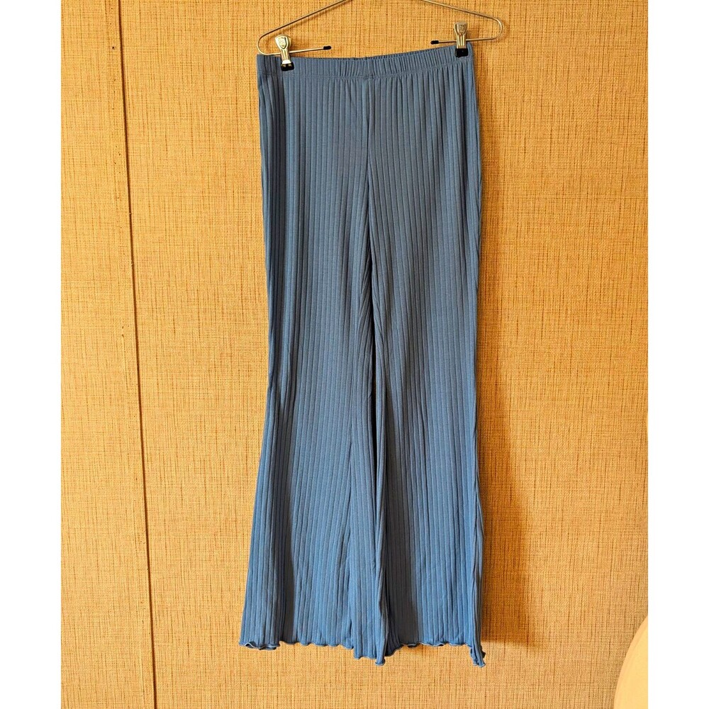 SHEIN Blue Ribbed Knit Flare Pants Stretch Pull-On Elastic Waist Women’s L
